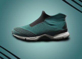 Un esempio di "knitted shoes" con tomaia Colosio